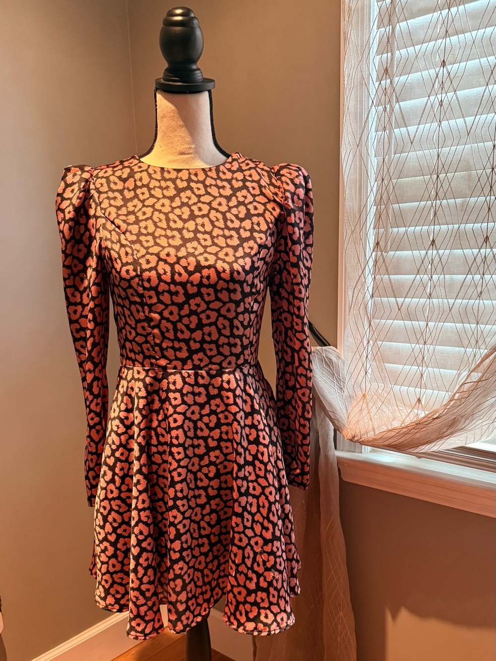 TCEC Pink & Black Long-Sleeve Leopard Fit-and-Flare Dress